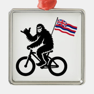 Bigfoot Cycling Hawaii Flag Metal Tree Decoration