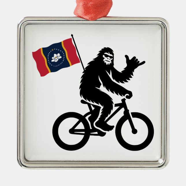 Bigfoot Cycling Mississippi Flag Metal Tree Decoration (Front)