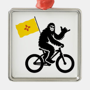 Bigfoot Cycling New Mexico Flag Metal Tree Decoration