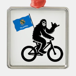 Bigfoot Cycling Oklahoma Flag Metal Tree Decoration