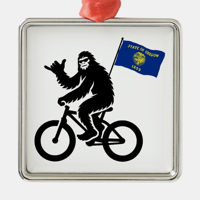 Bigfoot Cycling Oregon Flag Metal Tree Decoration (Front)