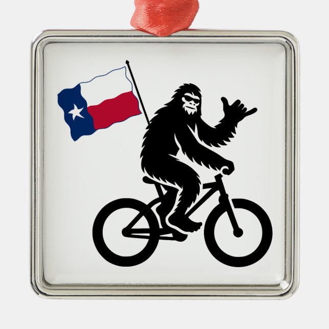 Bigfoot Cycling Texas Flag Metal Tree Decoration (Front)