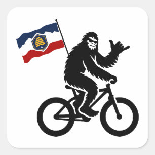 Bigfoot Cycling Utah Flag Square Sticker