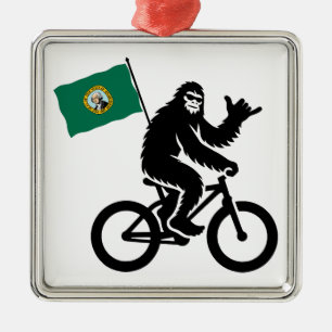 Bigfoot Cycling Washington Flag Metal Tree Decoration