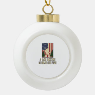 Bigfoot Dad Vintage American Flag Shirt Design_1 Ceramic Ball Christmas Ornament