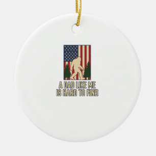 Bigfoot Dad Vintage American Flag Shirt Design_1 Ceramic Tree Decoration