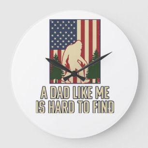 Bigfoot Dad Vintage American Flag Shirt Design_1 Large Clock
