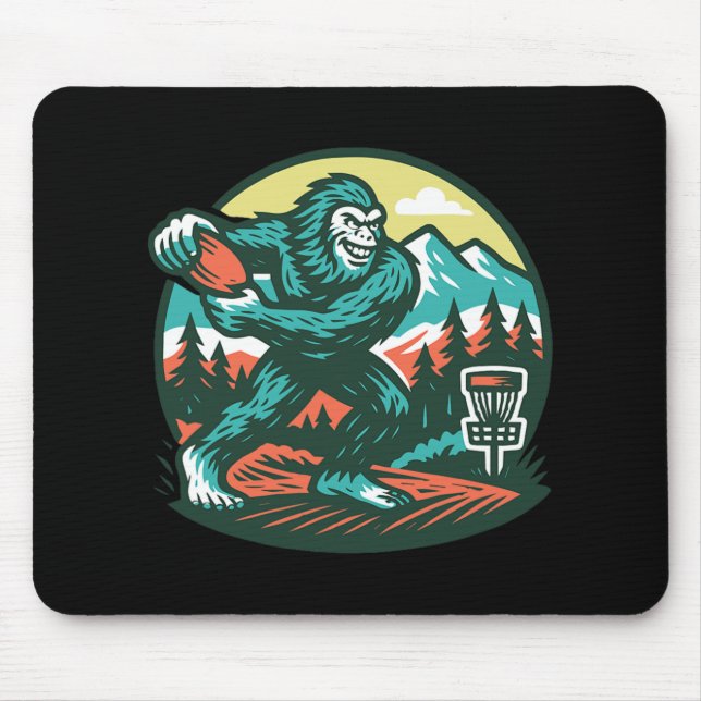 Bigfoot Disc Golfer Sasquatch Disc Golf Retro  Mouse Mat (Front)