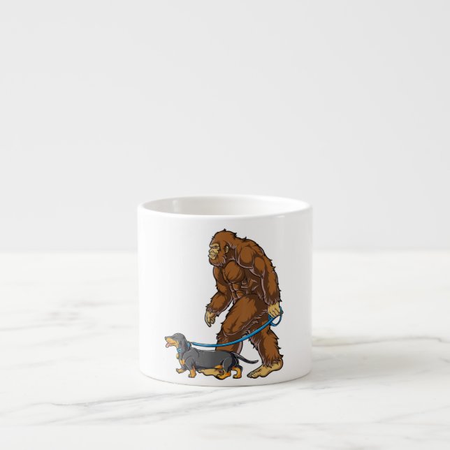 Bigfoot Dog Walk Dachshund T  Sasquatch Kids Men W Espresso Cup (Front)