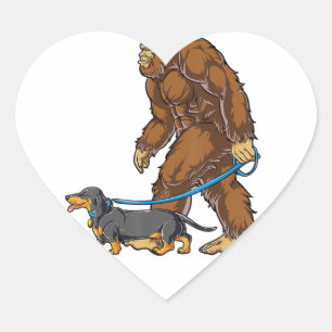 Bigfoot Dog Walk Dachshund T Sasquatch Kids Men W Heart Sticker