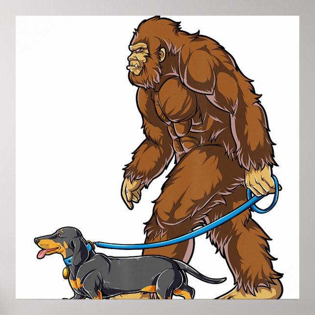 Bigfoot Dog Walk Dachshund T  Sasquatch Kids Men W Poster (Front)