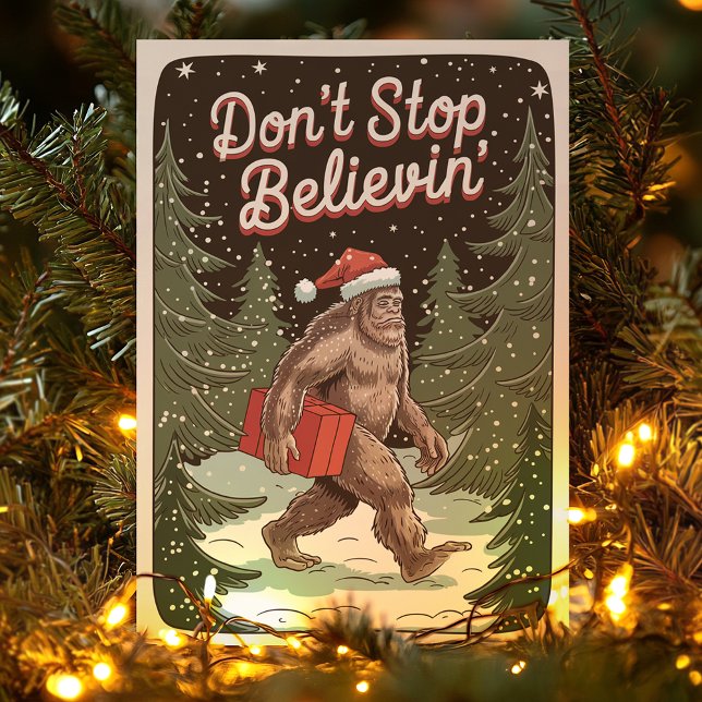 Bigfoot Don't Stop Believin Sasquatch Christmas Holiday Card (Creator Uploaded)