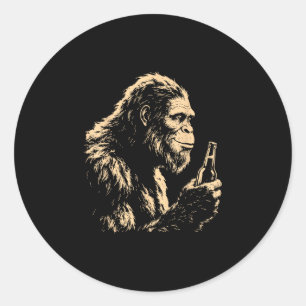 Bigfoot drinking beer funny sasquatch retro art classic round sticker