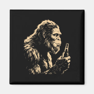 Bigfoot drinking beer funny sasquatch retro art  magnet
