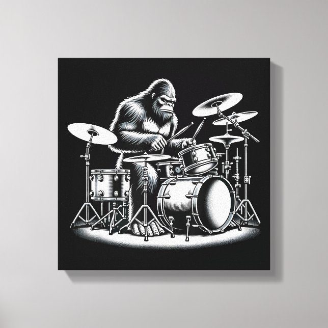 Bigfoot Drummer Sasquatch Playing Drums Musician B Canvas Print (Front)