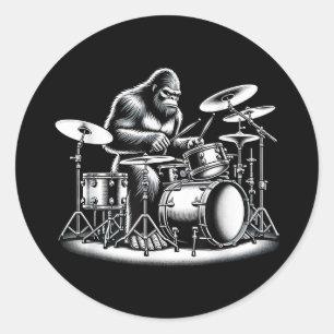 Bigfoot Drummer Sasquatch Playing Drums Musician B Classic Round Sticker