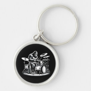 Bigfoot Drummer Sasquatch Playing Drums Musician B Key Ring