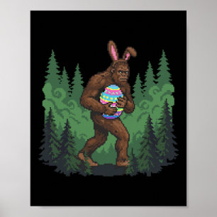 Bigfoot Easter Bunny Sasquatch Egg Hunt Funny Pixe Poster
