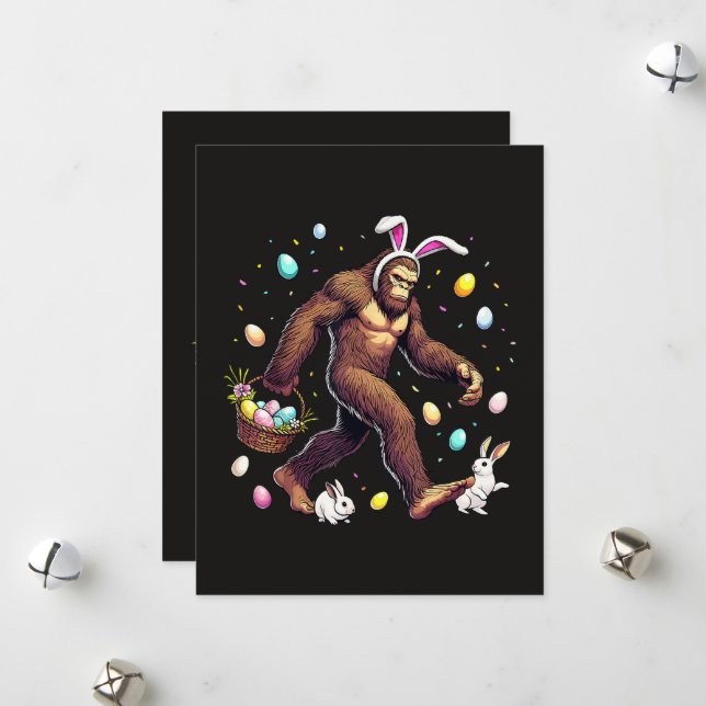 Bigfoot Easter Day Funny Sasquatch Holiday Card (Front/Back In Situ)