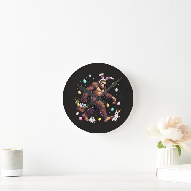 Bigfoot Easter Day Funny Sasquatch Round Clock (Home)