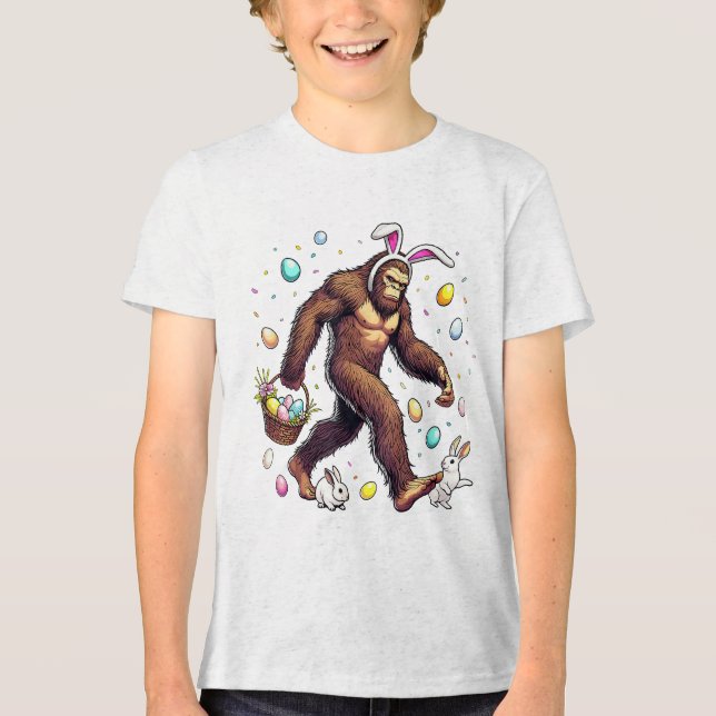 Bigfoot Easter Day Funny Sasquatch Tri-Blend Shirt (Front)