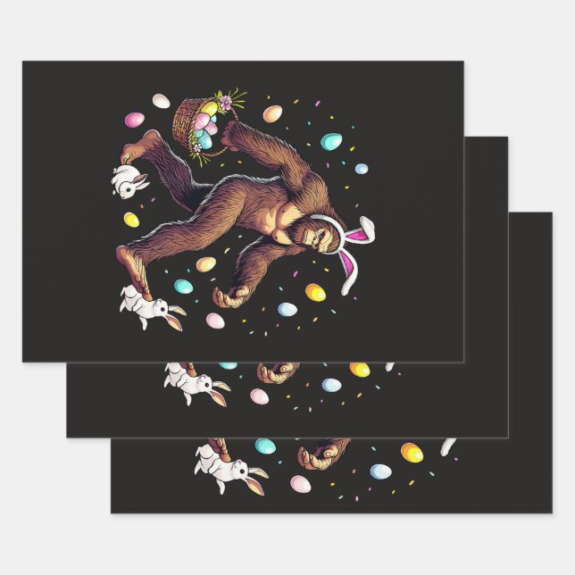 Bigfoot Easter Day Funny Sasquatch Wrapping Paper Sheet (Set)