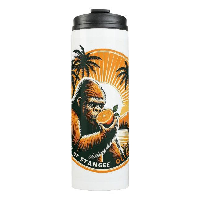 Bigfoot eating an orange thermal tumbler (Front)
