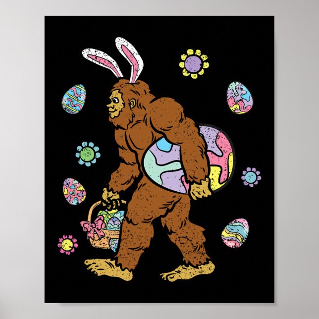 Bigfoot Egg Hunting Easter Bunny Ears Spring Men W Poster (Front)