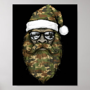 Bigfoot Face Sungles Santa Christmas Camo Xmas Sas Poster