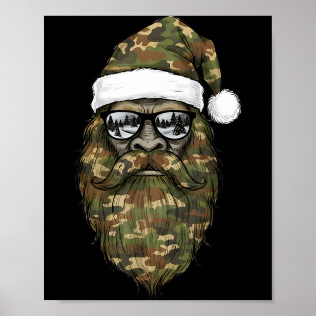 Bigfoot Face Sungles Santa Christmas Camo Xmas Sas Poster (Front)