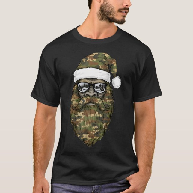 Bigfoot Face Sungles Santa Christmas Camo Xmas Sas T-Shirt (Front)