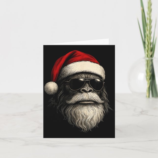 Bigfoot Face Sungles Santa Christmas Funny Xmas Sa Card (Front)
