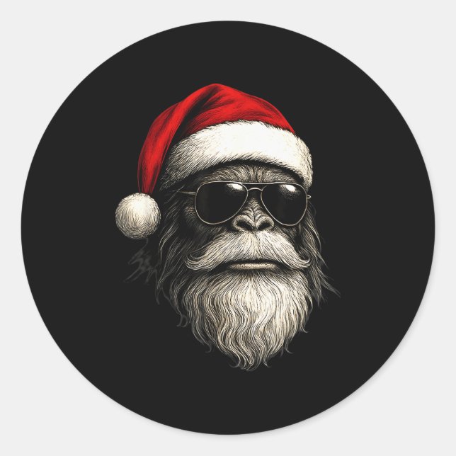 Bigfoot Face Sungles Santa Christmas Funny Xmas Sa Classic Round Sticker (Front)