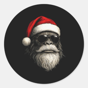Bigfoot Face Sungles Santa Christmas Funny Xmas Sa Classic Round Sticker