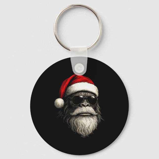 Bigfoot Face Sungles Santa Christmas Funny Xmas Sa Key Ring (Front)