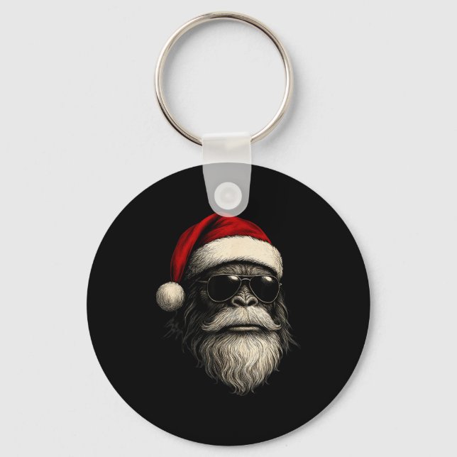 Bigfoot Face Sungles Santa Christmas Funny Xmas Sa Key Ring (Front)