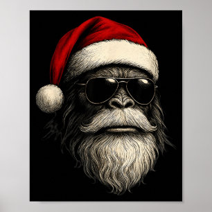 Bigfoot Face Sungles Santa Christmas Funny Xmas Sa Poster