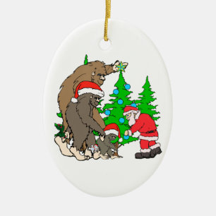 Bigfoot family  and Santa Ceramic Tree Decoration