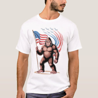 Bigfoot Fighter Jets 4th of July Sasquatch America T-Shirt