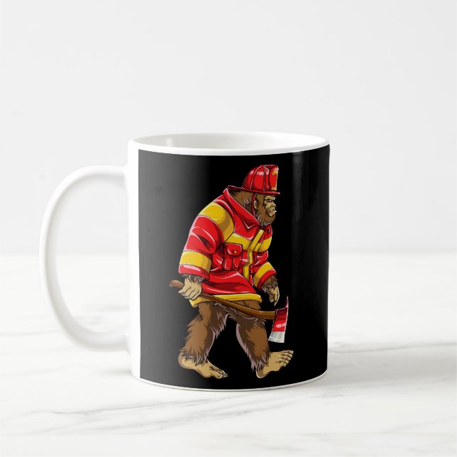 Bigfoot Firefighter Thin Red Line Sasquatch Coffee Mug (Left)