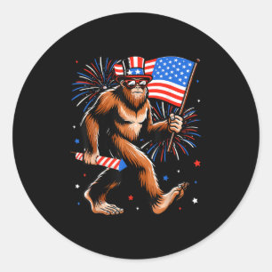 Bigfoot Firework American Flag Bigfoot 4th Of July Classic Round Sticker