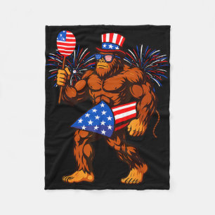 Bigfoot firework american flag bigfoot 4th of july fleece blanket
