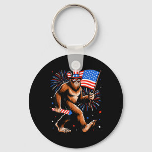 Bigfoot Firework American Flag Bigfoot 4th Of July Key Ring
