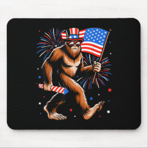Bigfoot Firework American Flag Bigfoot 4th Of July Mouse Mat