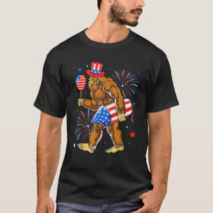 Bigfoot Firework American Flag Bigfoot 4th of July T-Shirt