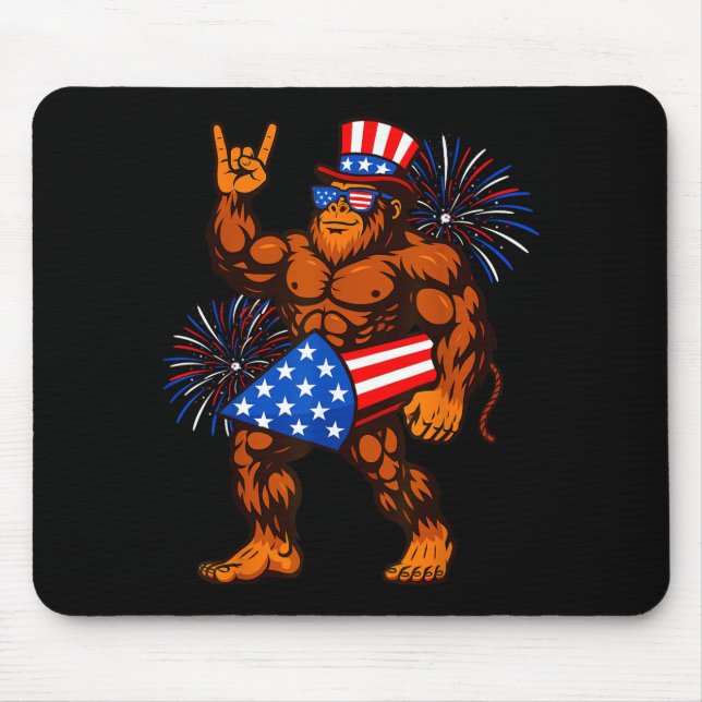 Bigfoot firework american flag sasquatch 4th of mouse mat (Front)