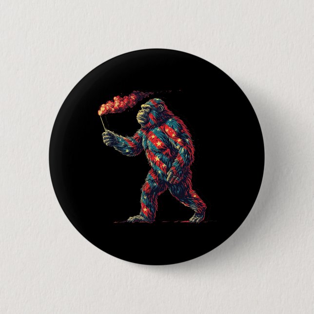 Bigfoot Fireworks 4th Of July Men Sasquatch Americ 6 Cm Round Badge (Front)