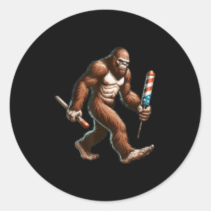 Bigfoot Fireworks 4th Of July Men Sasquatch Americ Classic Round Sticker