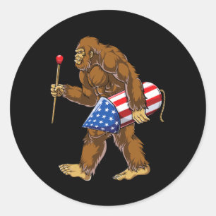 Bigfoot Fireworks 4th Of July Men Sasquatch Americ Classic Round Sticker