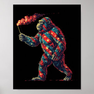 Bigfoot Fireworks 4th Of July Men Sasquatch Americ Poster